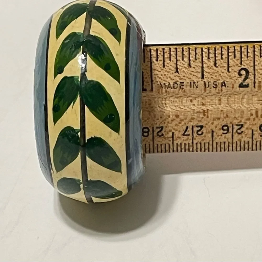 Hand Painted Green Leaf Vine Napkin Rings Multicolor Shabby Chic Cottage 4 Set